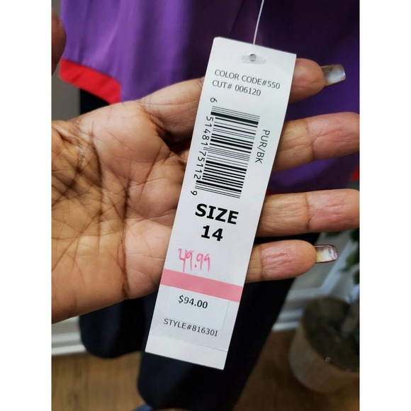 Tiana B Women Purple/Black Polyester ShortSleeve Scoop Neck Knee Length Dress 14 - Picture 7 of 11